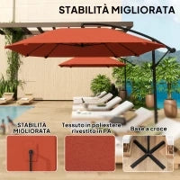 Ombrellone a Sbalzo con Copertura Regolabile e Base a Croce, in Metallo e Poliestere, 260x304x245 cm, Bordeaux