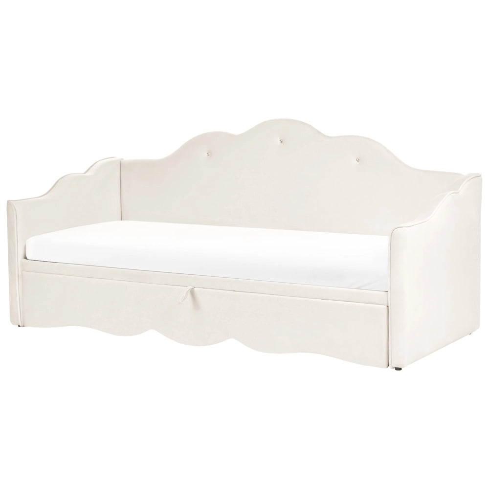 Letto singolo con secondo letto a scomparsa velluto beige chiaro 90 x 180/200 cm camera da letto cameretta