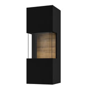 Piccola vetrina sospesa a 1 porta parzialmente vetrata collezione EVA. Colore nero e rovere.