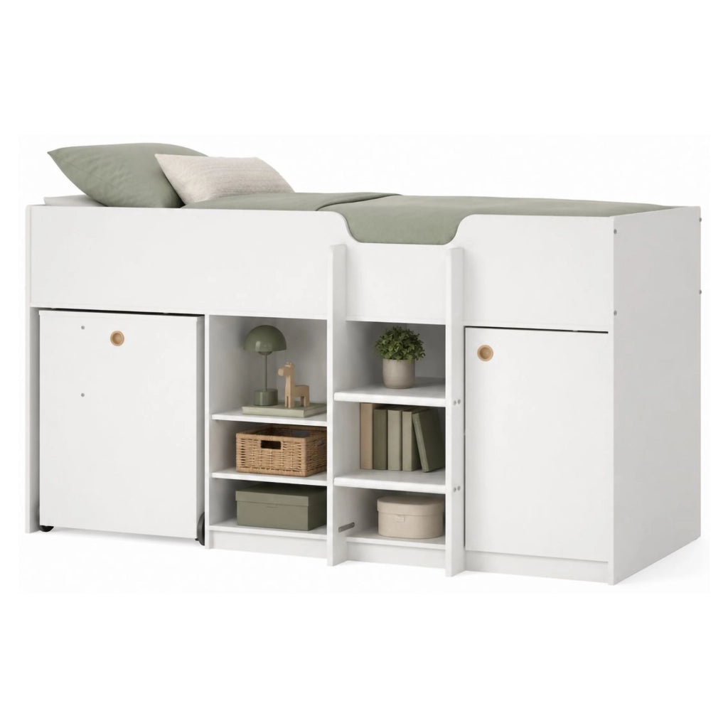 Lamedani, Composizione Camera da Letto Dimensione Materasso 90x200 cm, 203x104x111h cm Bianco