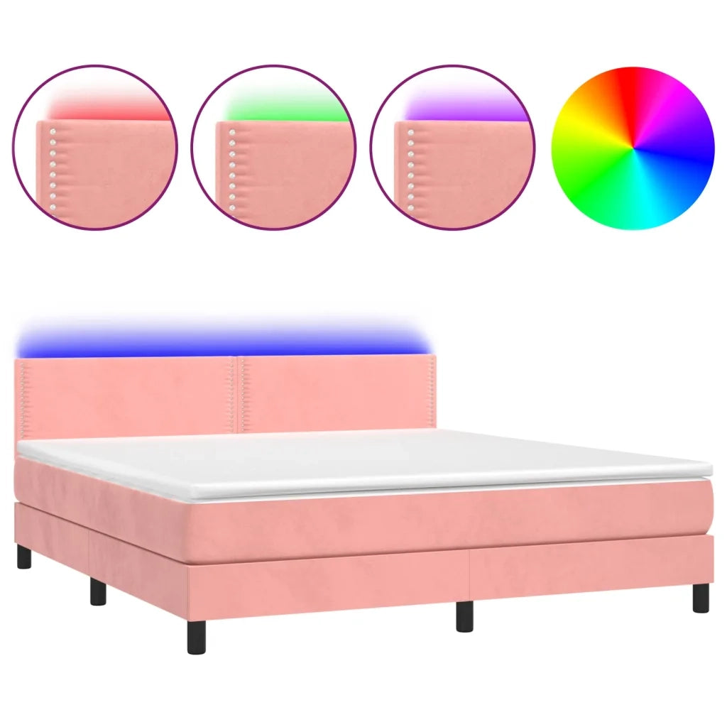 Letto a Molle con Materasso e LED Rosa 180x200 cm in Vellutocod mxl 122833