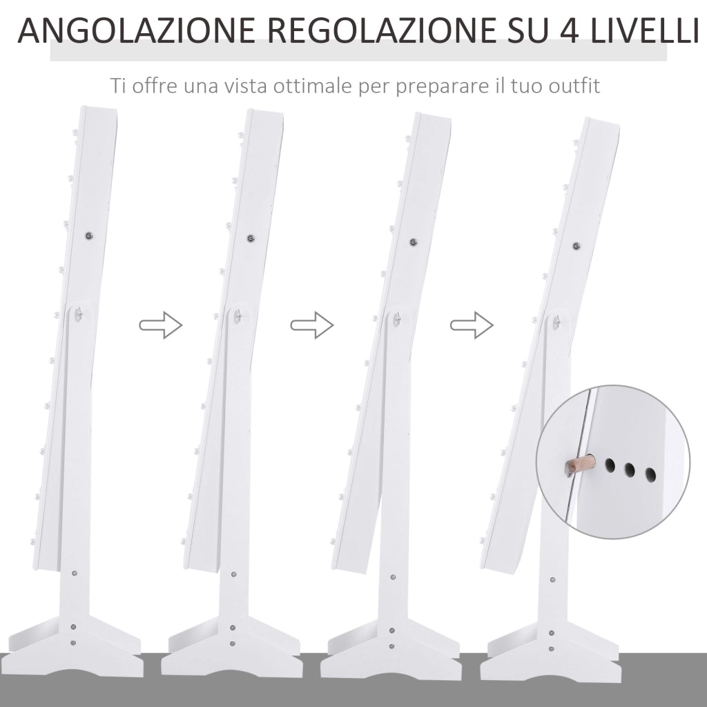 Armadio Portagioie a Specchio con 20 Luci LED Bianco 40x37x146 cm