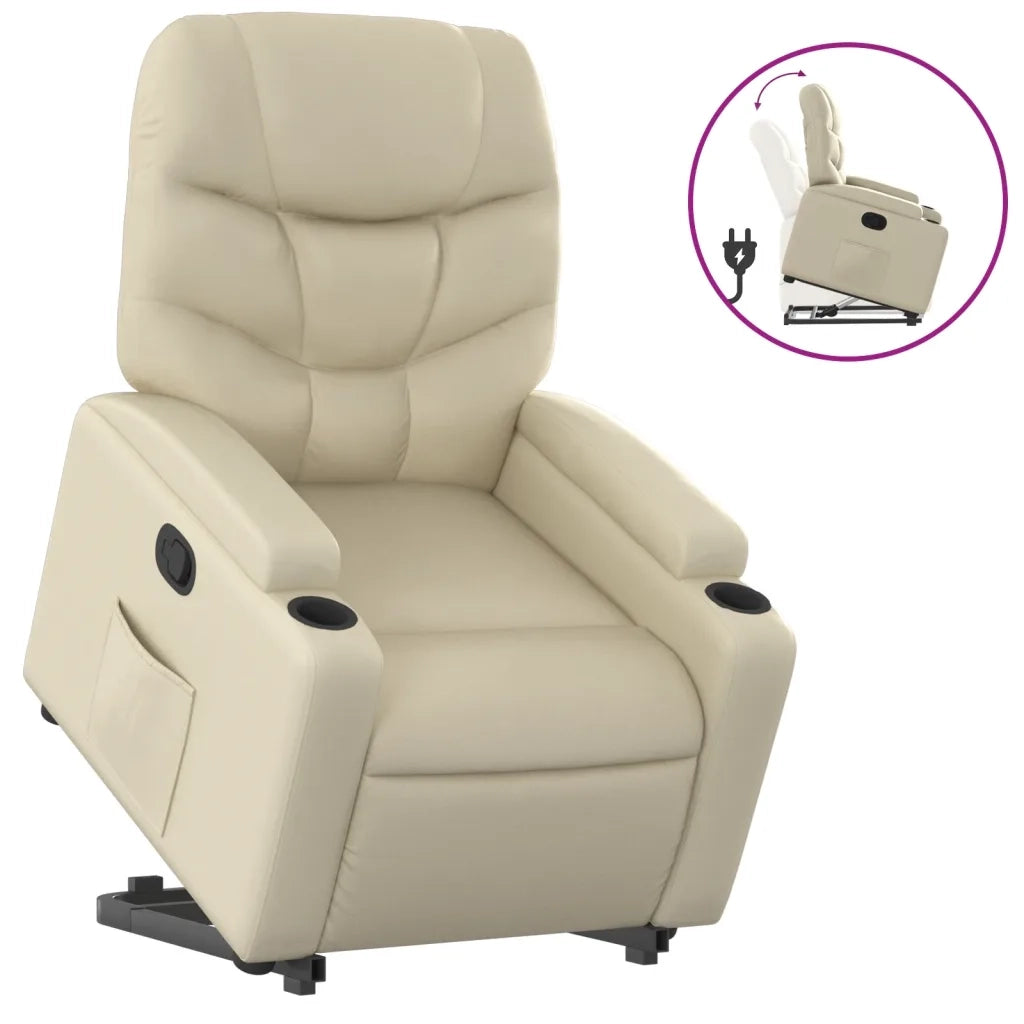 Poltrona | Sedia Relax Alzapersona Reclinabile Crema in Similpelle