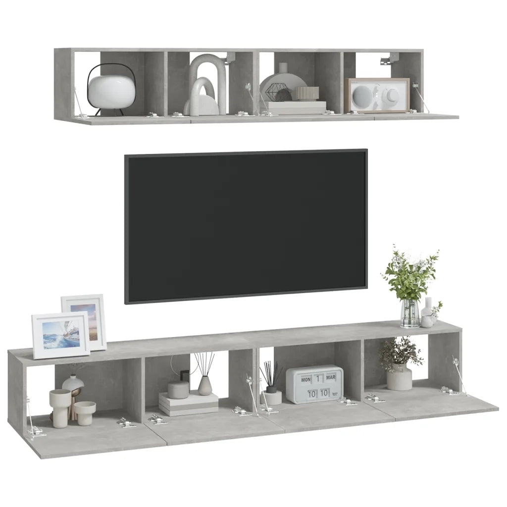 Set di Mobili Porta TV 4 pz-Credenza per TV Grigio Cemento in Legno Multistrato 399628