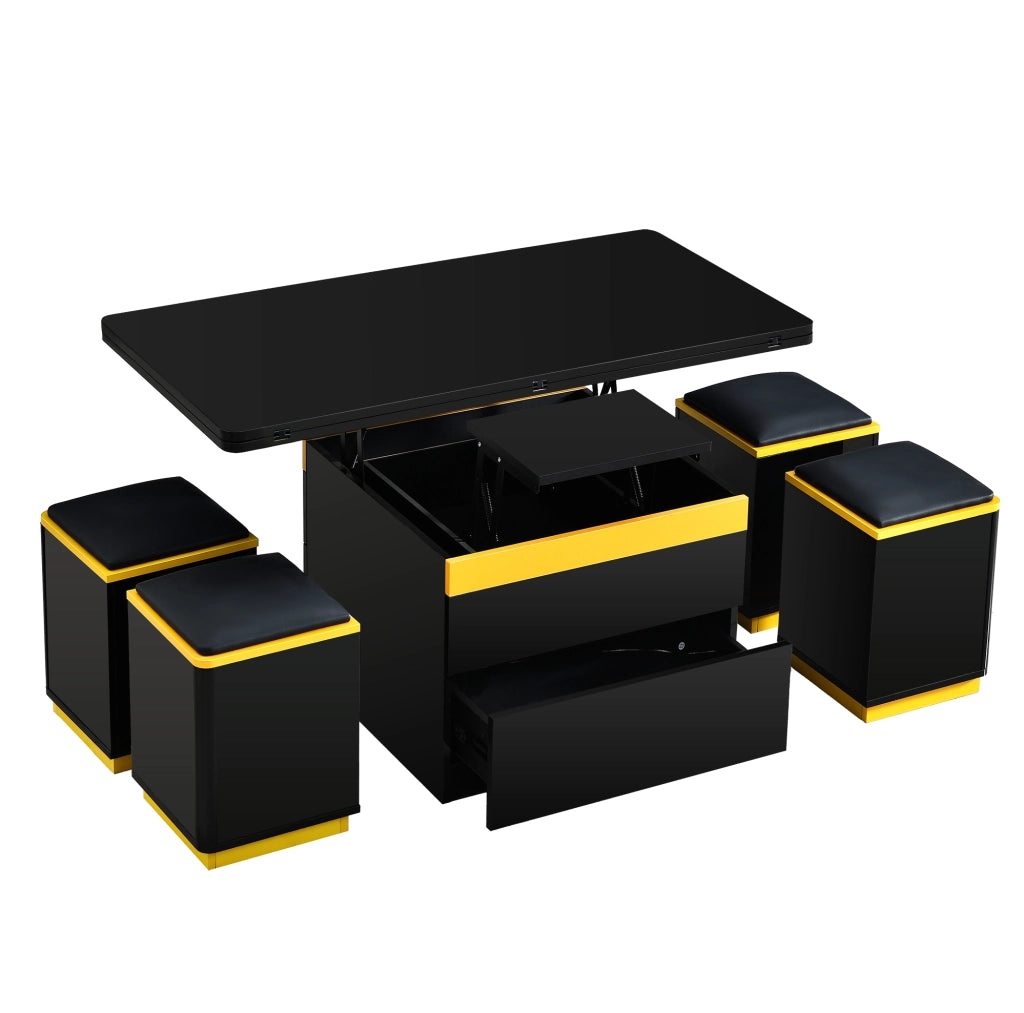 Tavolino trasformabile 100x50x43 cm in MDF e truciolare nero e giallo