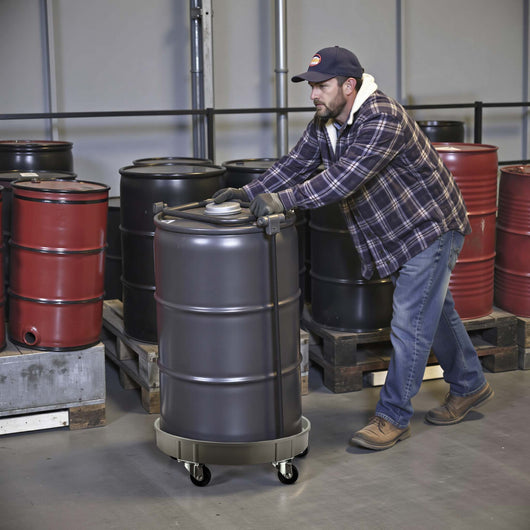 Porta fusto olio con ruote, portata 400 kg, carrello porta fusti con vasca Ø 60 cm e ruote girevoli, base per movimentazione fusti