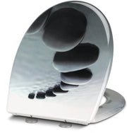 Toilet con chiusura softclose, coperchio per toiletto YOTOREE, coperchio toiletto O-rettangolare in duroplasto con serrature regolabili, funzione di rapida apertura per una facile pulizia, pietra nera
