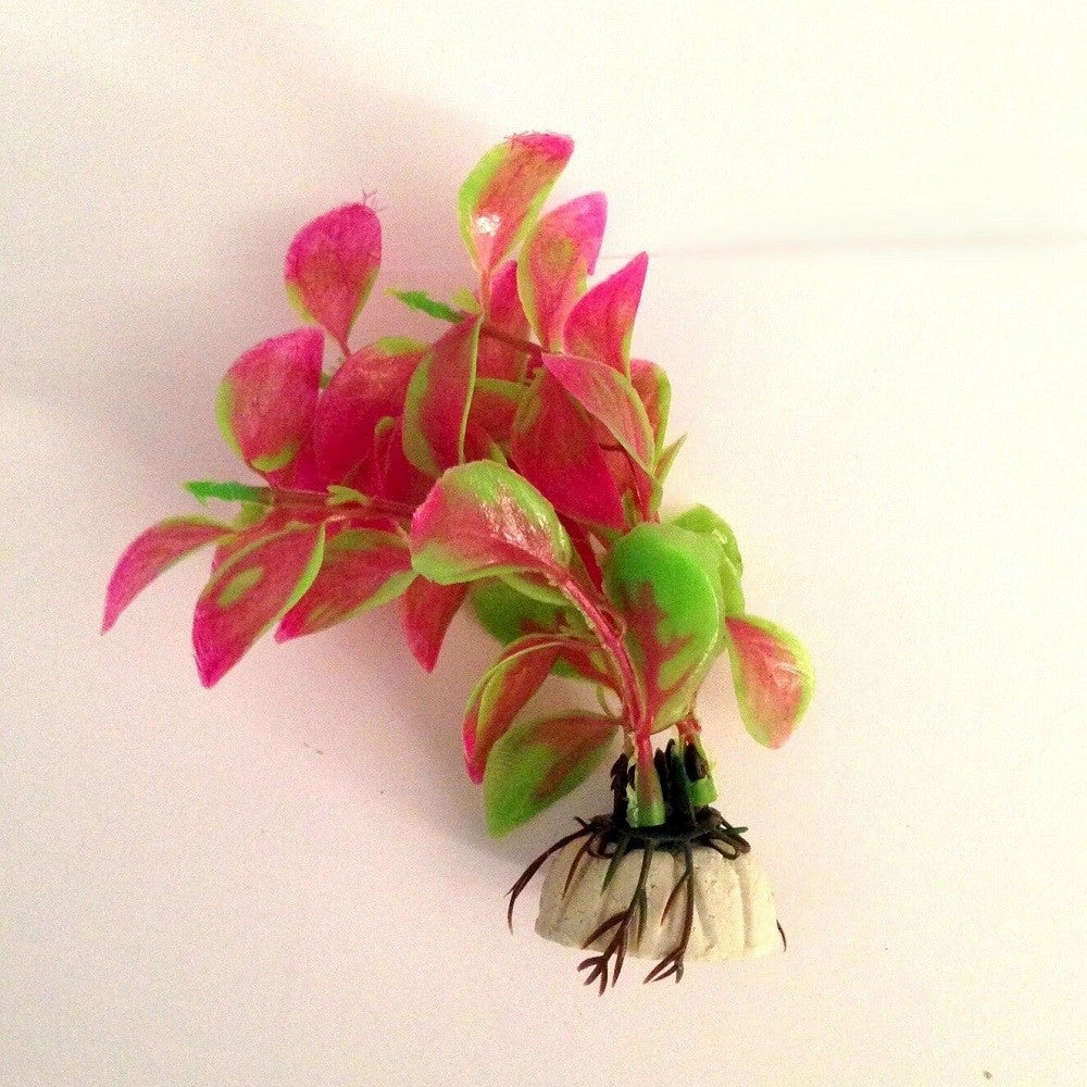 Trade Shop - Pianta 11 Cm Piantina Artificiale Per Acquario Piante Finte Plastica Verde Viola -