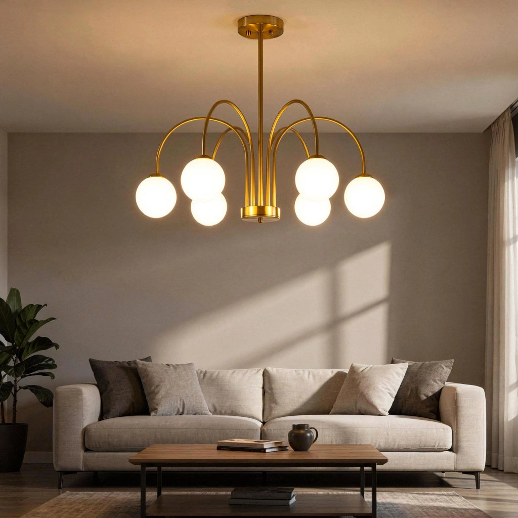 Lampadario Moderno 6 Luci Sfera G9 Lampada Sospensione Bronzo Pendente Luce Tavolo Cucina Soggiorno Camera Letto