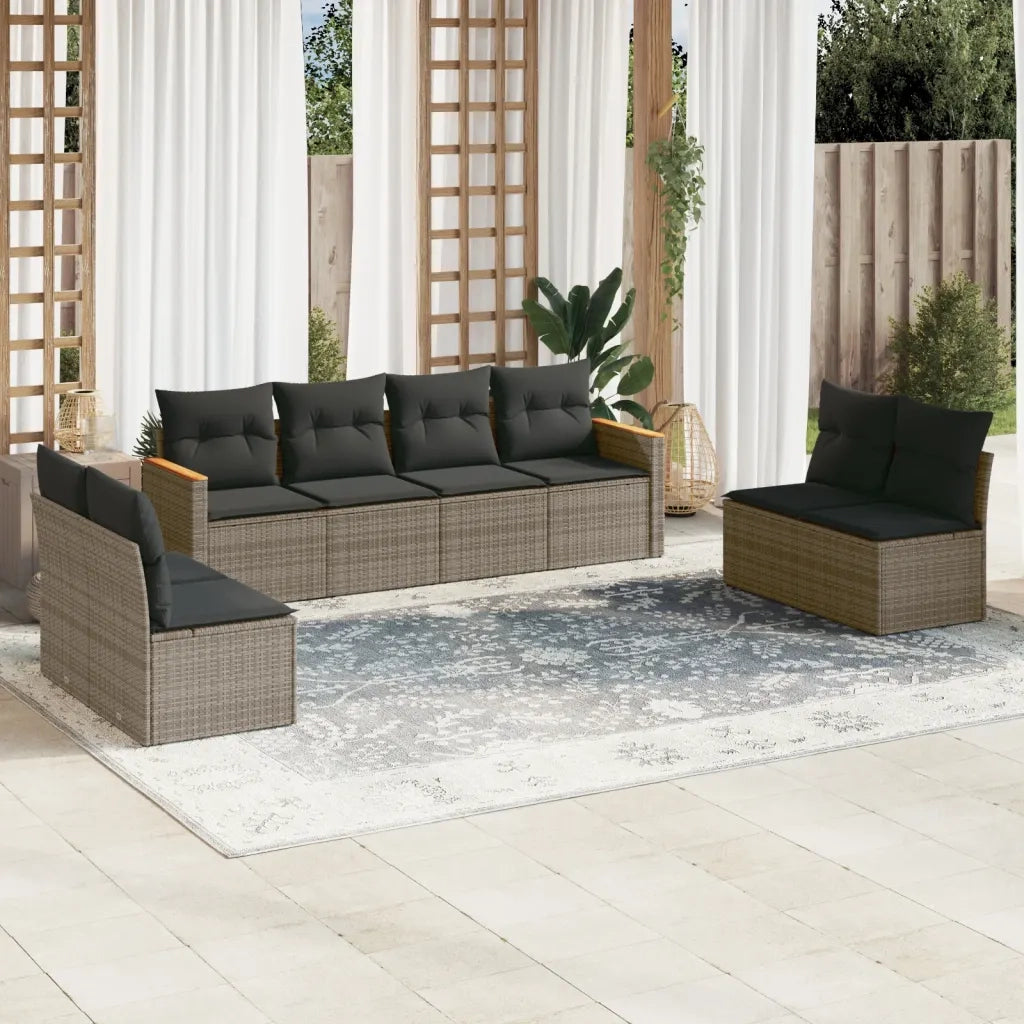 Set Divano da Giardino 8 pz con Cuscini Grigio in Polyrattancod mxl 116161