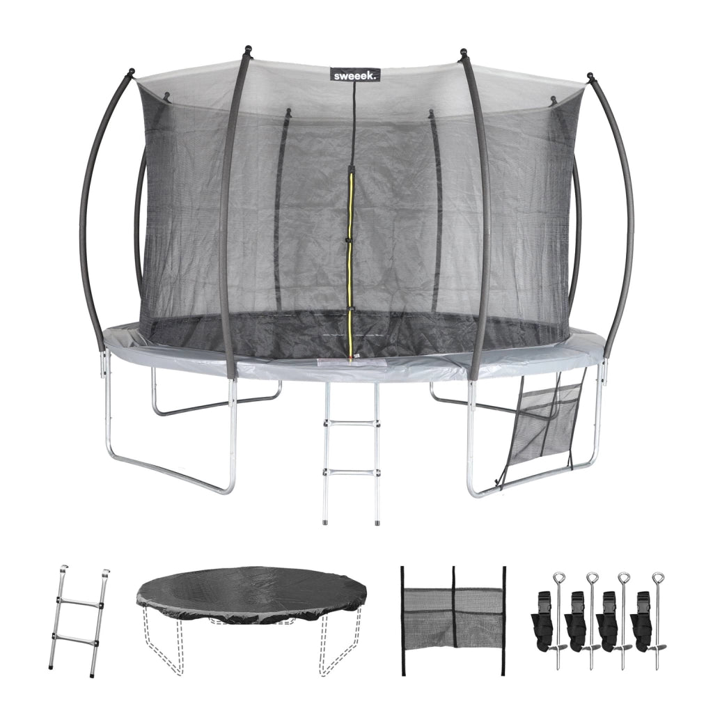 Trampolino 370cm con rete interna e pacchetto accessori, grigio