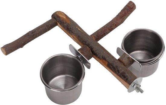 Casa Alimentazione Uccelli in Acciaio Inossidabile - Palo in Legno - Ciotola Cibarie Rimovibile - Facile da Installare - Sicuro e Non Tossico - Imbottitura Stabile - Ciotola Alimentazione Uccelli
