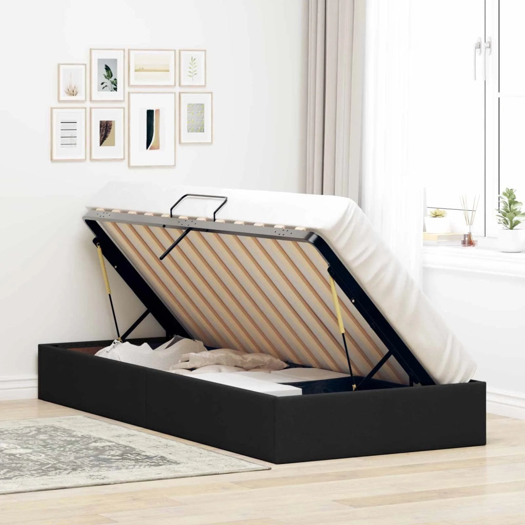Letto ottomano con archiviazione Nero 90 x 200 cm Tessuto 3442798