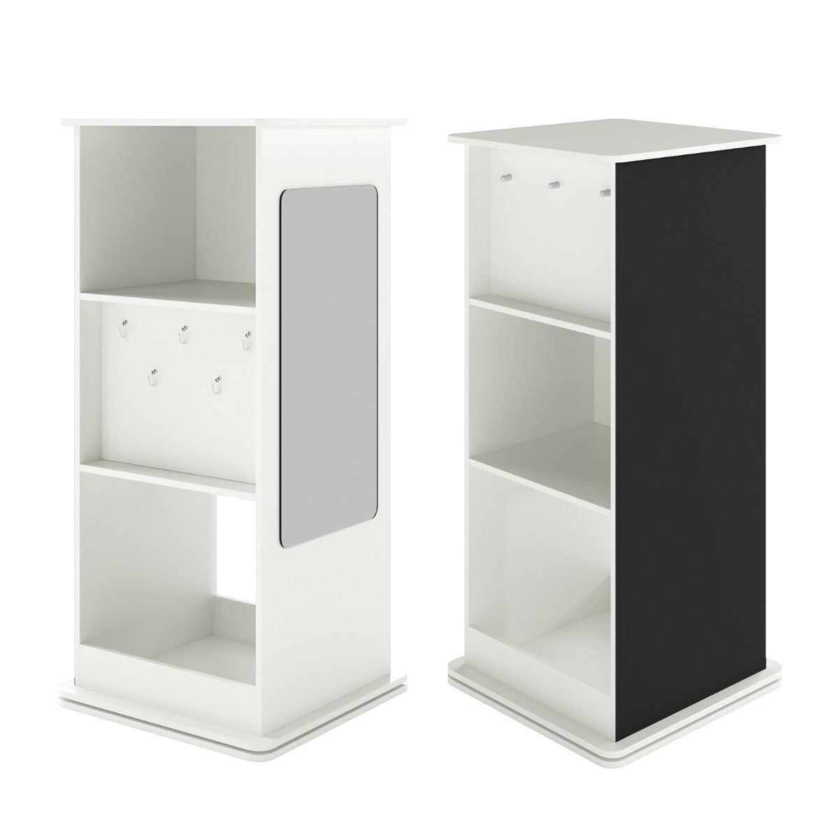 Libreria girevole 47 x 47 x 104,5 cm con lavagna e specchio ergonomico in MDF bianco 20_0017190