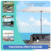 Ombrellone Doppio da Giardino 4.6x2.7 m a 12 Stecche con Prese d'Aria e Manovella, Ombrellone per Esterni in Acciaio e Poliestere, Anti UV, Beige