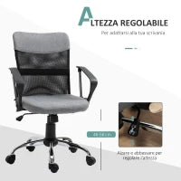Poltrona da Ufficio in Tessuto Grigio, Sedia Girevole ed Ergonomica per Scrivania, 60 x 66 x 91-101cm