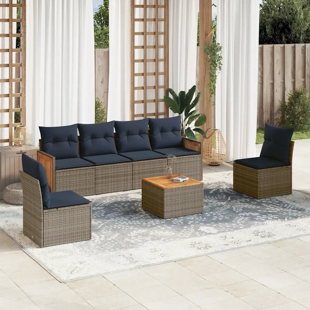 Set Divani da Giardino 7 pz con Cuscini Grigio in Polyrattan 3227552