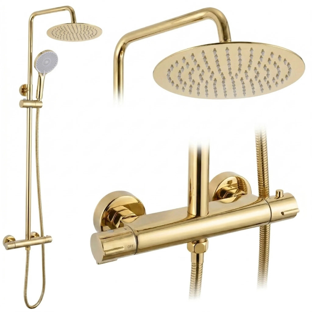 Set Doccia Senza Bocca Di Erogazione Con Termostato Rea Lungo Gold