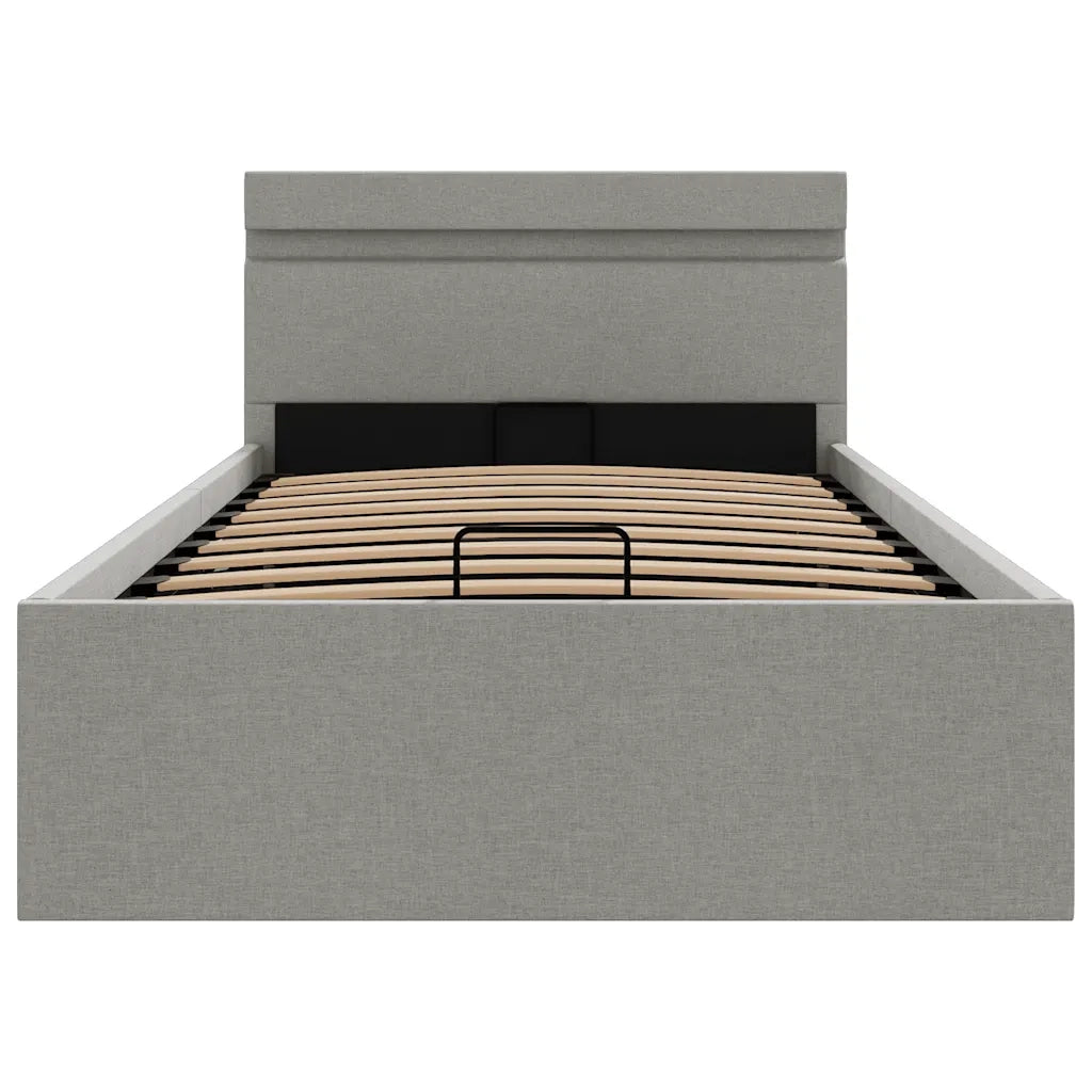 Letto singolo | Letto per adulti | Giroletto con Contenitore e LED Grigio Chiaro Tessuto 90x200 cm