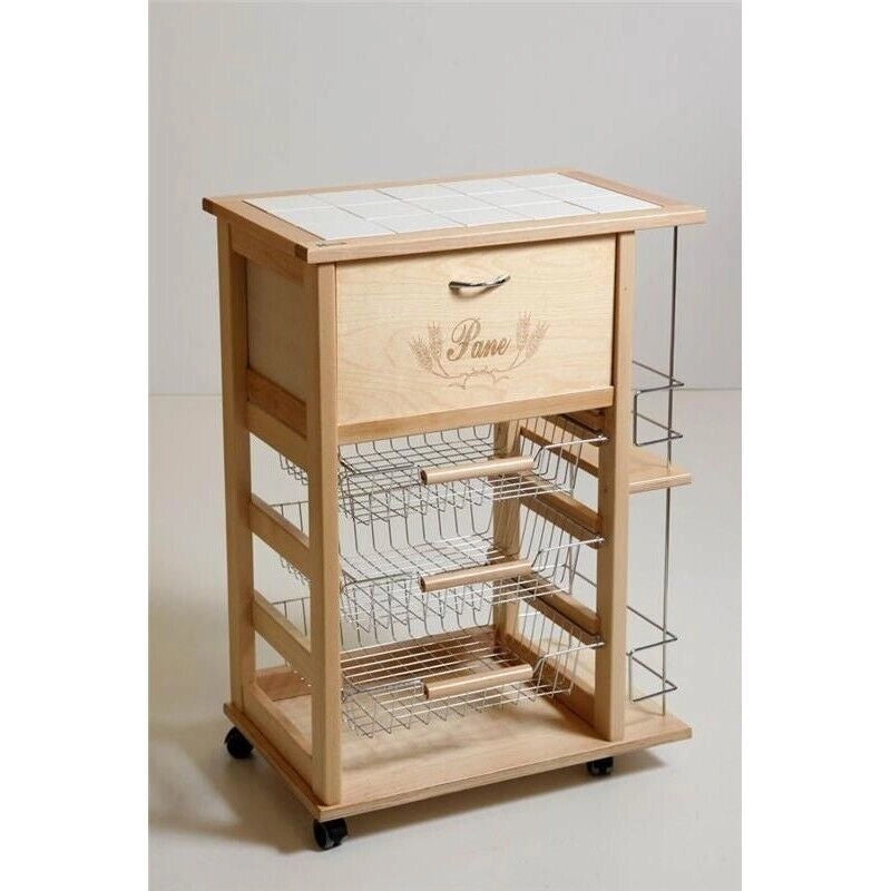 CARRELLO PORTAFRUTTA VESUVIO NATURALE CON PORTA PANE E BOTTIGLIERA 85 X 59 X 39 CM