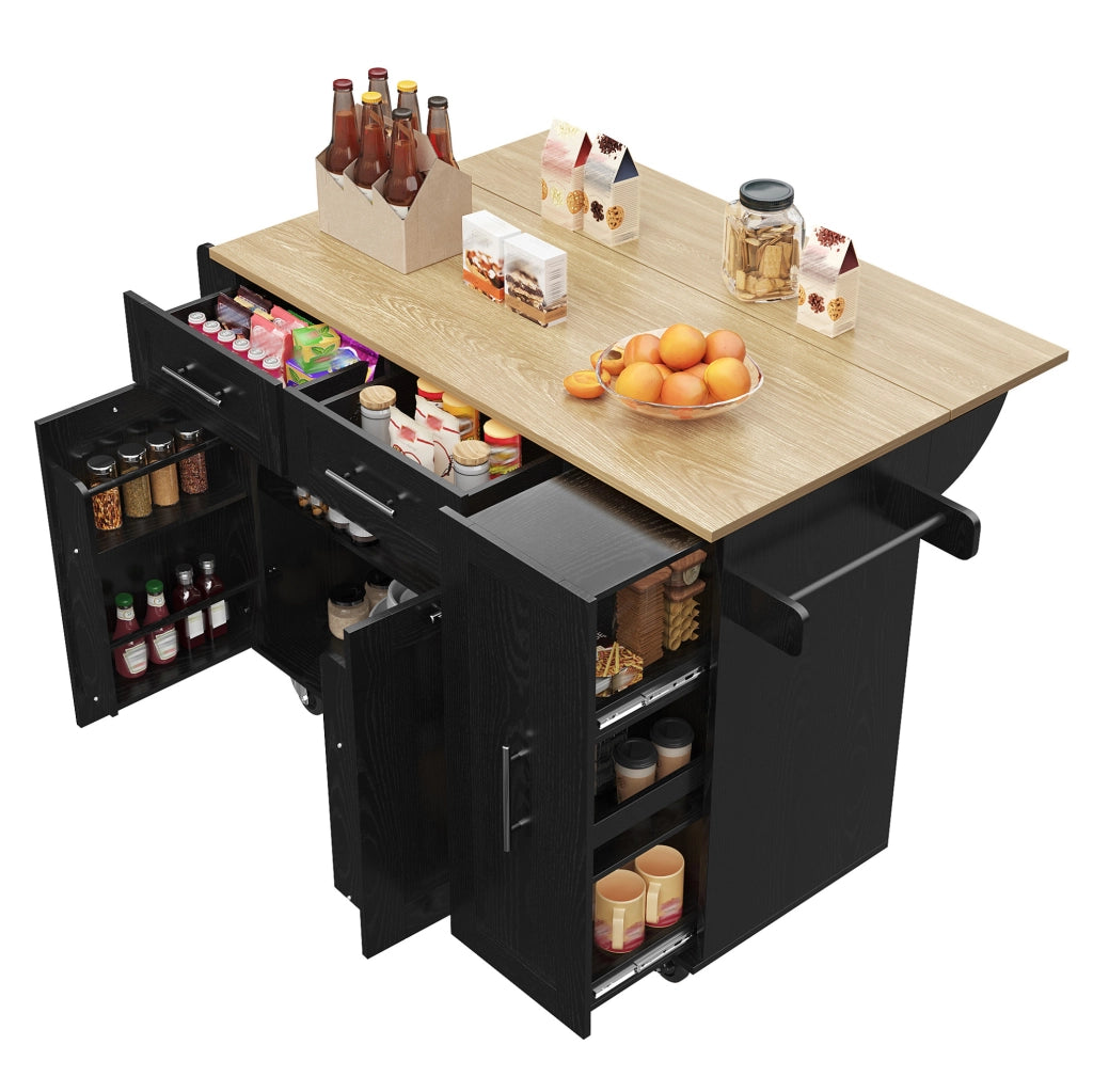 Isola cucina 110x46x90;5 cm pieghevole; in MDF e metallo; nero