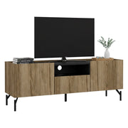 Mobile porta TV Duchi, Credenza da soggiorno, Armadio basso per TV, Base parete attrezzata, 147x41 h54 cm, Quercia e Nero