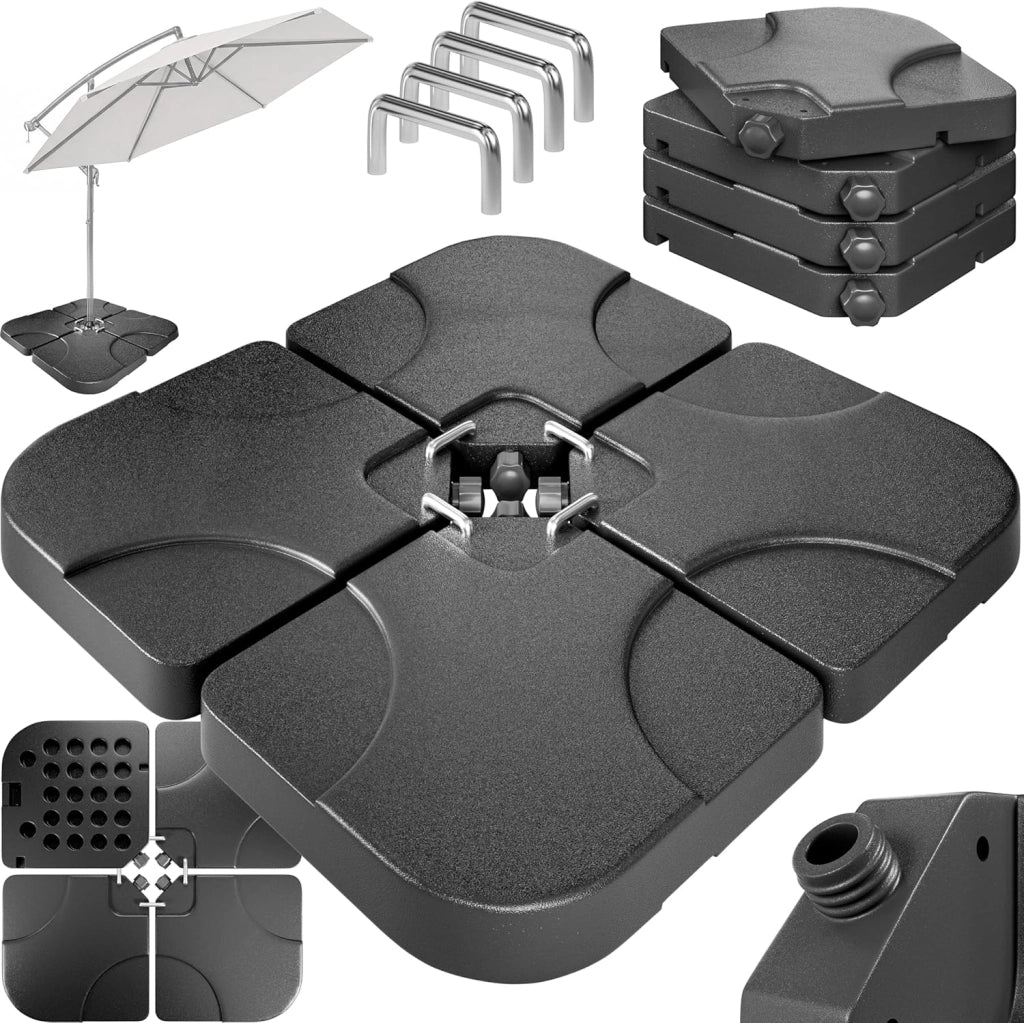 ® Pesi Base Ombrellone 4 Pezzi 80kg 60L Riempibili con Acqua Sabbia Ombrelloni a Braccio Base a Croce Resistente alle Intemperie Connettori Metallici