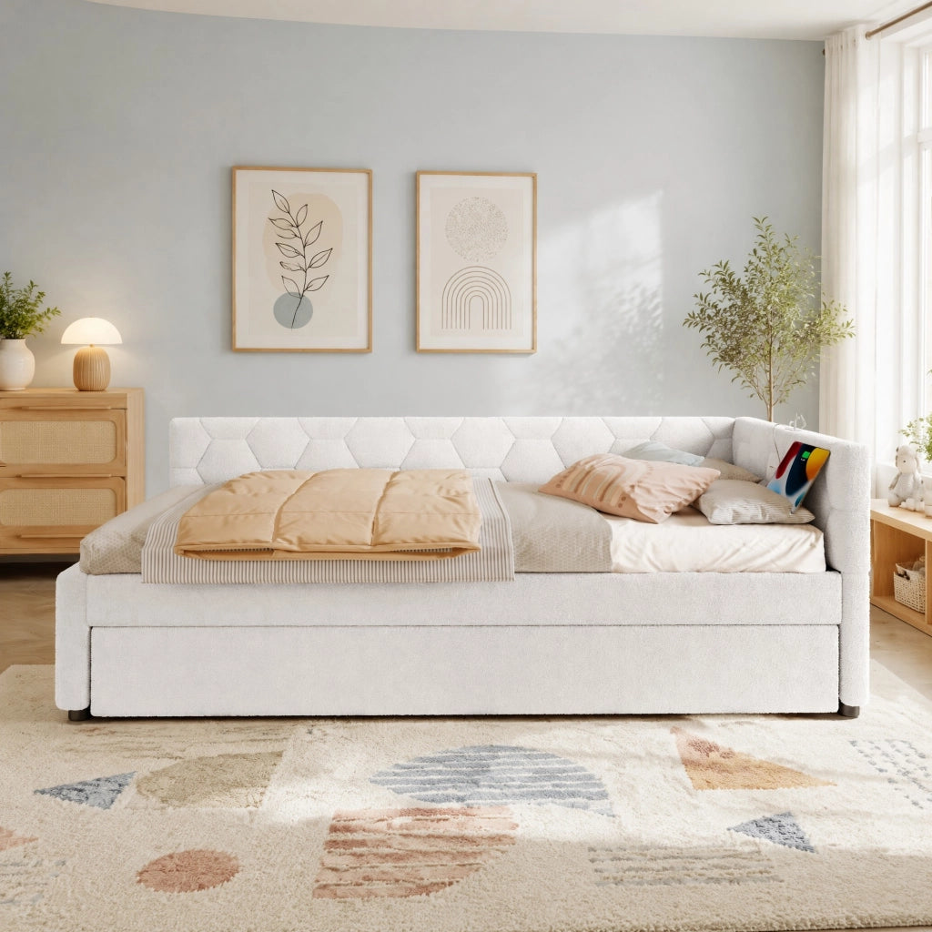 Letto singolo 90x200 cm con letto estraibile, USB e luce