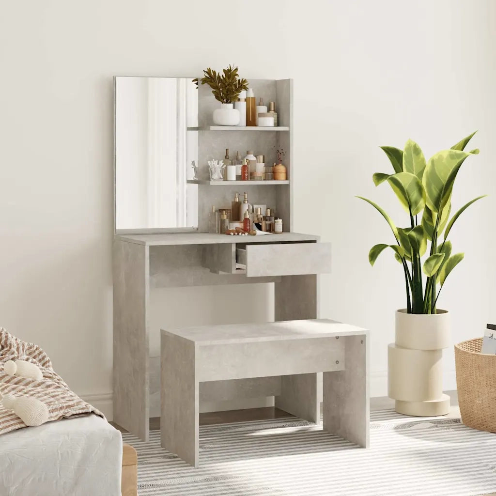 Set Tavolo da Toeletta | Tavolo da Trucco Grigio Cemento 74,5x40x141 cm
