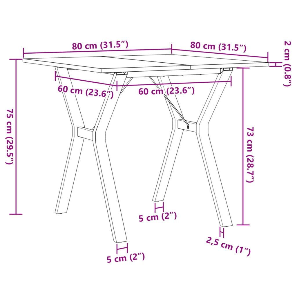 Tavolo da Pranzo | Tavolo da cucina Telaio a Y 80x80x75 cm Legno Pino e Acciaio