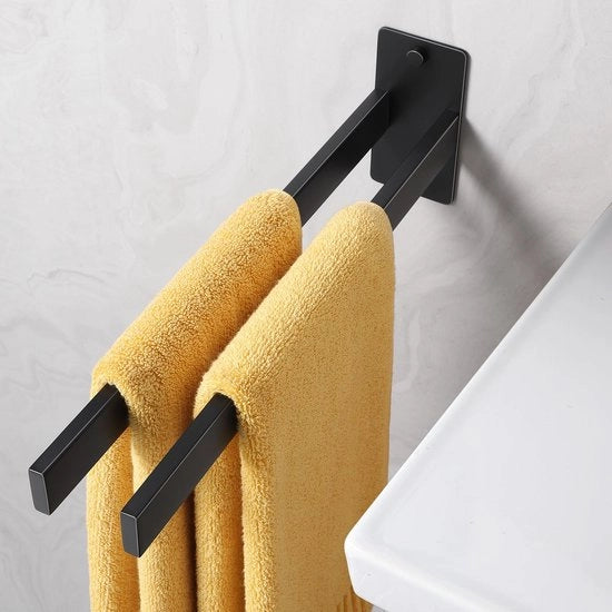 Supporto per asciugamani a due braccia in acciaio inossidabile per bagno e cucina, materasso nero
