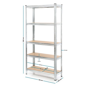 Scaffale per carichi pesanti zincato 180x90x40cm 875 kg Sistema a incastro Acciaio 5 ripiani
