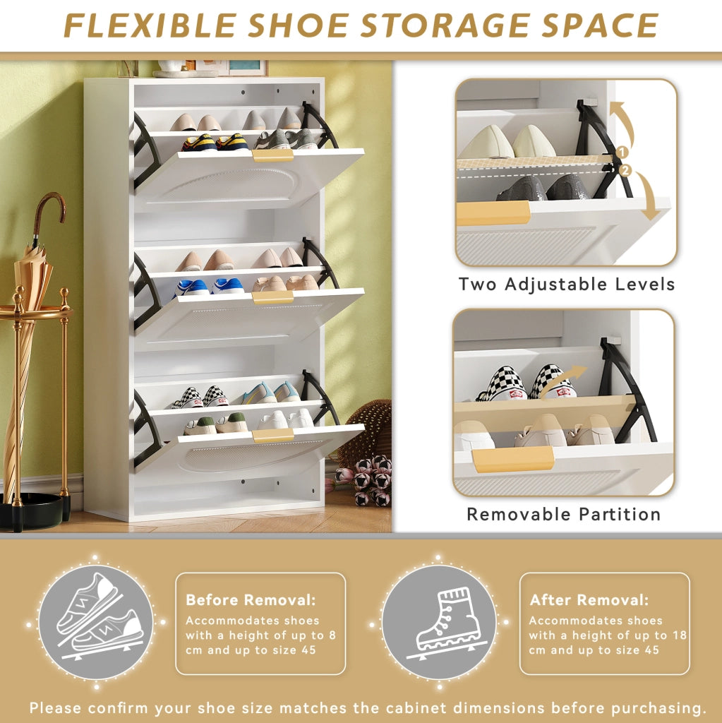 Scarpiere stretta con 3 ribalte 60 x 24 x 114 cm; bianco; in MDF e truciolare