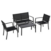 SALOTTO DA ESTERNO, SET 4 PEZZI CON 1 TAVOLINO, 2 SEDIE DA GIARDINO E 1 PANCA IN METALLO, NERO