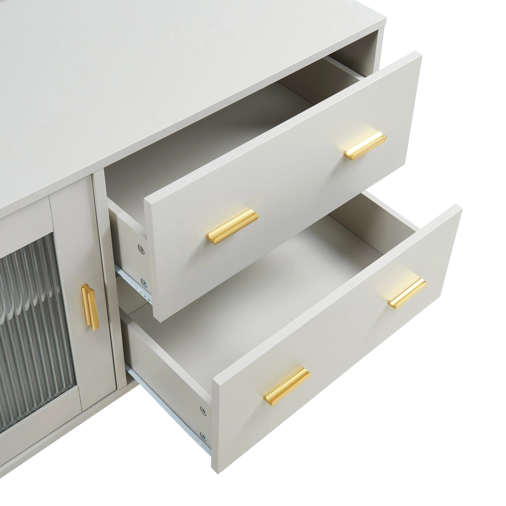 Mobile Porta TV Susa con Cassetti e Ante Scorrevoli in Vetro Scanalato 160x40x65 cm Beige [en.casa]