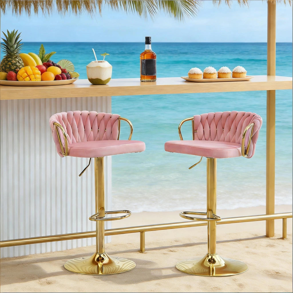 SGABELLO DA BAR Girevole Regolabile 49,5x50,5x98 cm Velluto Rosa Set 2 pezzi
