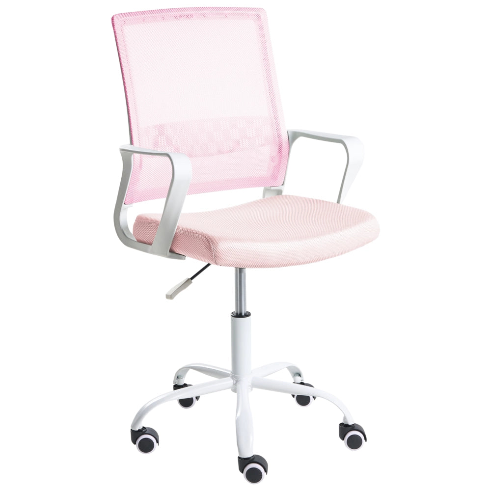 Sedia da ufficio in tessuto a rete rosa pastello imbottitura regolabile in altezza girevole da scrivania per computer per ufficio domestico