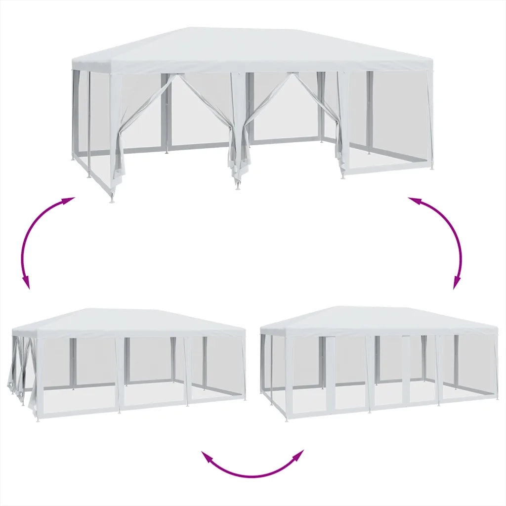 Tenda per Feste con 10 Pareti Laterali in Rete-Tenda da campeggio Bianca 6x4m HDPE