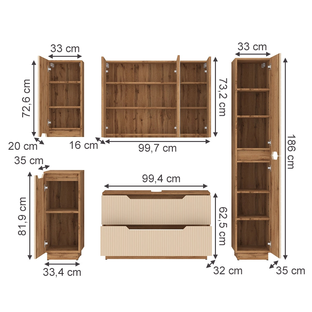 Vicco Set di mobili da bagno Rovere/cashmere a righe 5 parti