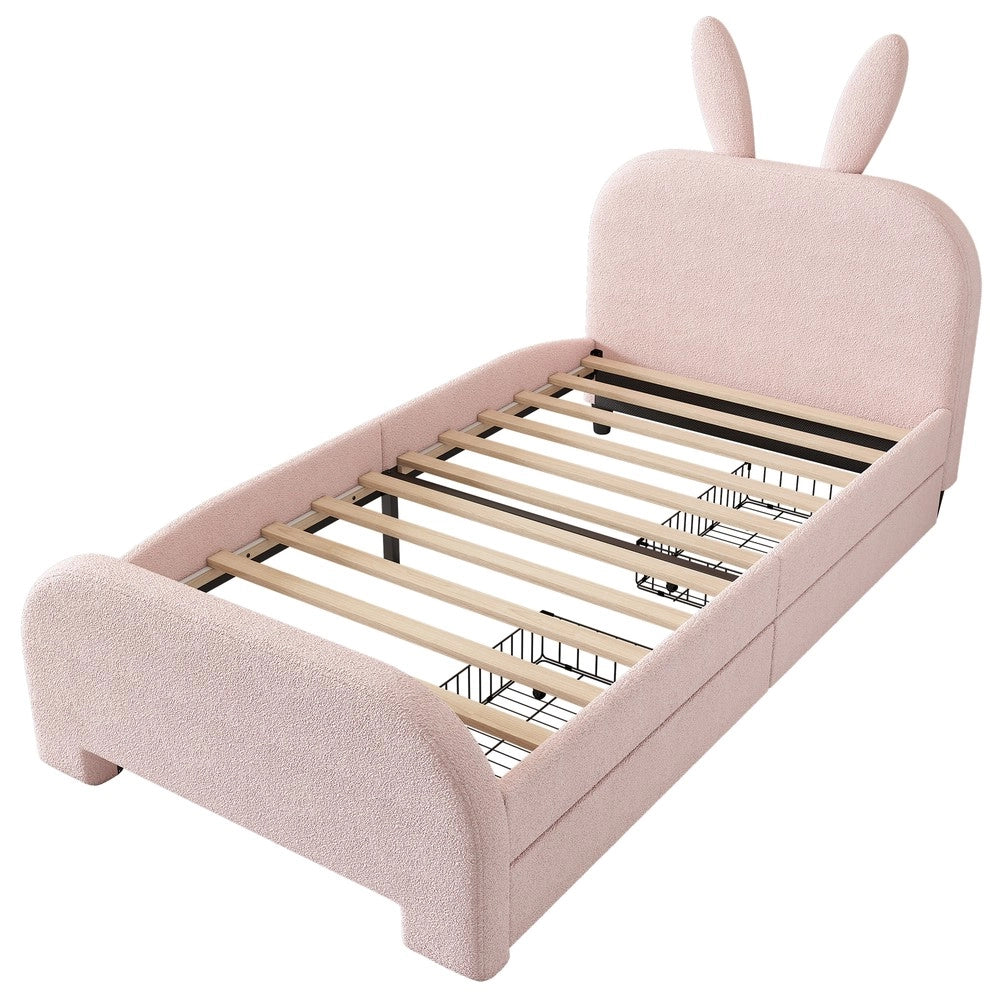 Letto Singolo Imbottito con Cassetti ¨C MINIMAL ¨C Rosa 90x200