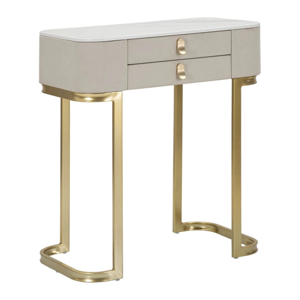 Console Beauty 2 cassetti in legno crema con gambe dorate