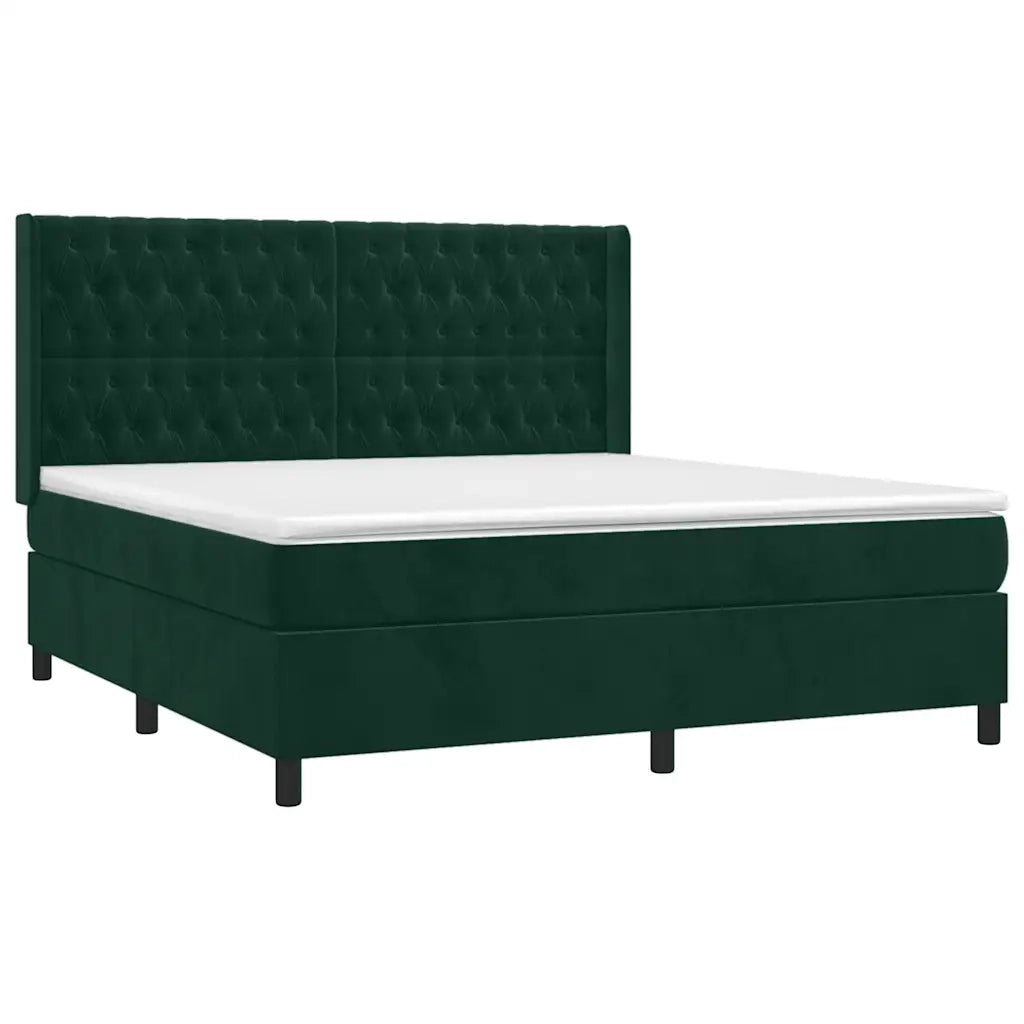 Letto a Molle con Materasso e LED Verde Scuro 180x200cm Velluto 3139760