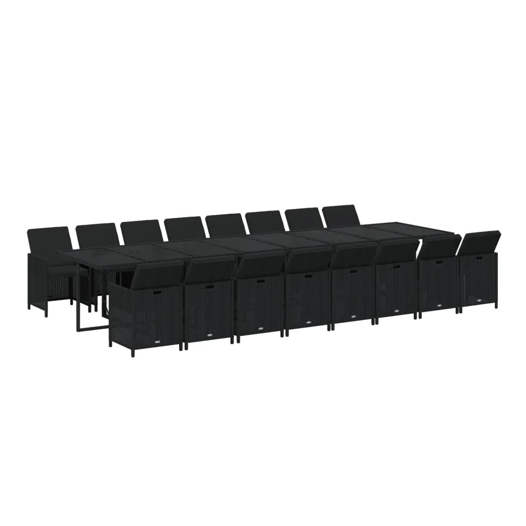 Set da Pranzo da Giardino 17 pz con Cuscini Nero in Polyrattan 3095666
