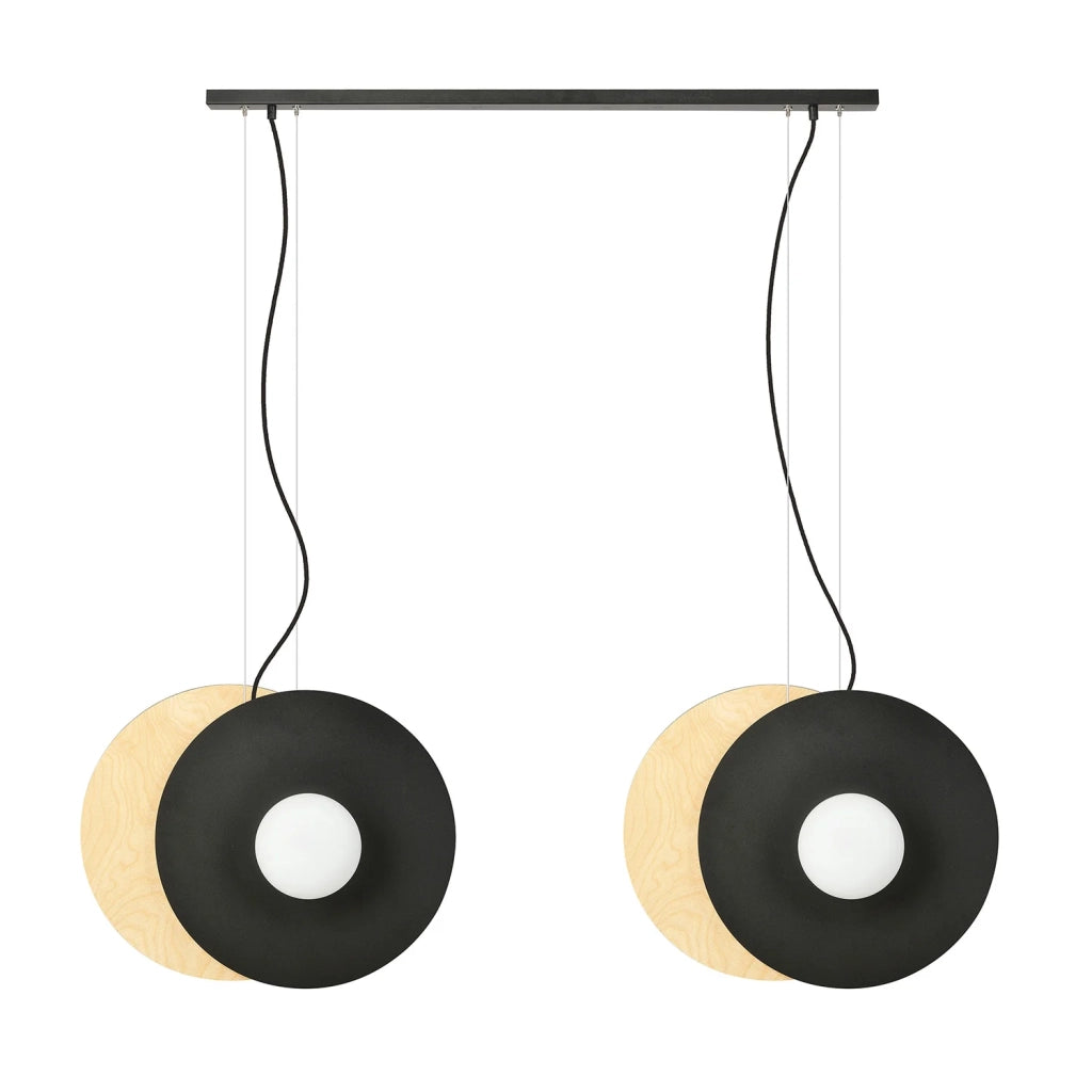 Sospensione Minimal Nordica Brigid 4 Luci In Acciaio Nero E Legno Vetro Bianco