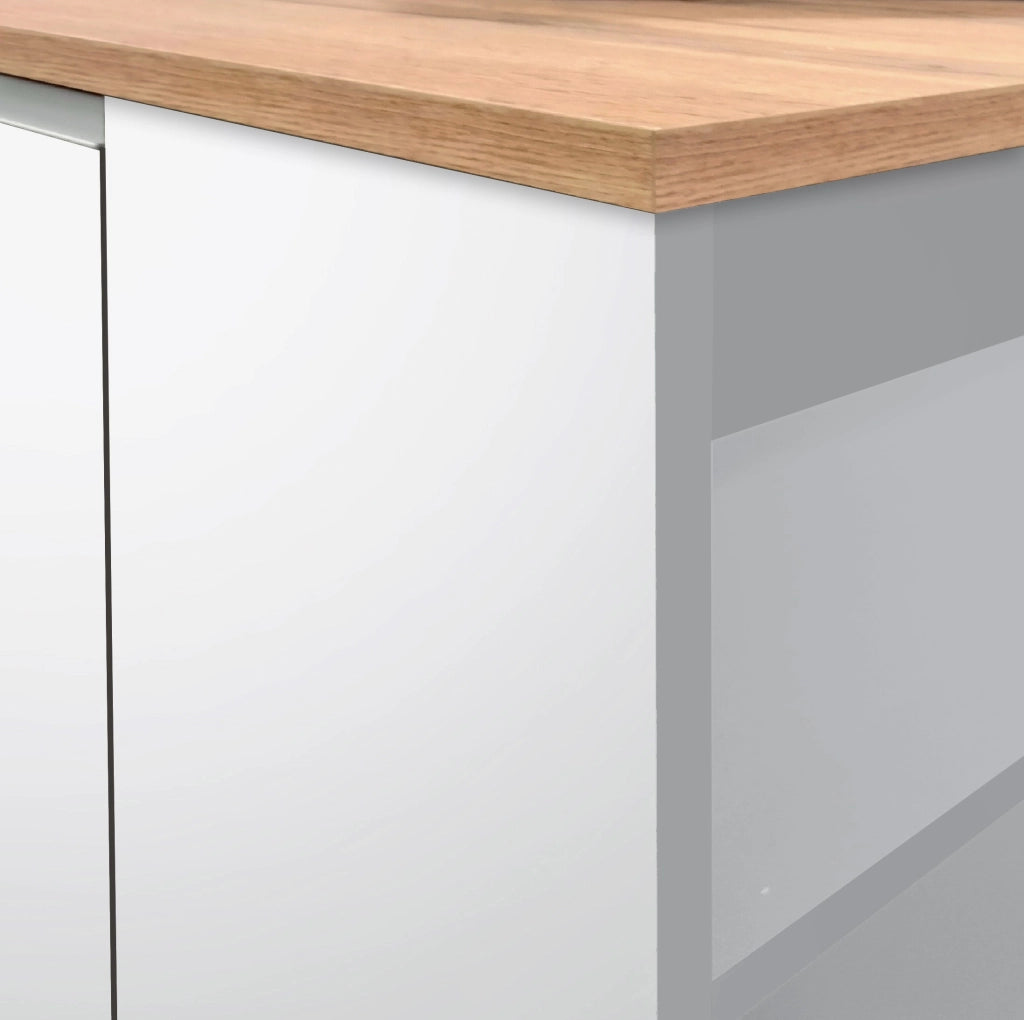 Isola Cucina SOLE 2 Ante – Bianco lucido/Rovere 160x90x90 cm, Made in Italy