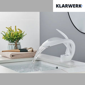 NAVIS | Rubinetto a cascata di design per bagno Rubinetto per bagno bianco | Elegante in acciaio inossidabile  per lavelli | Miscelatore  2 attacchi