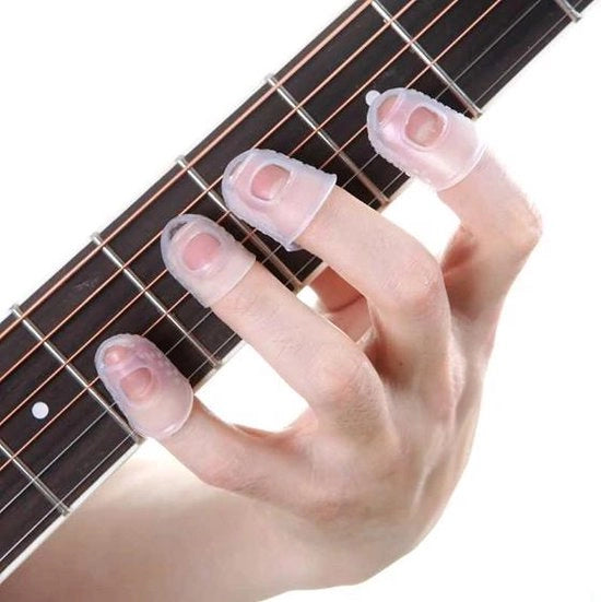 Protezione delle dita - Chitarra - Cuffie per dita - Silicone - Translucido - 4 pezzi - Dimensione L