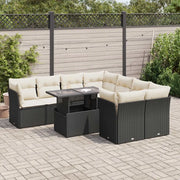 Set Divani da Giardino 9 pz con Cuscini Nero in Polyrattan 3326127