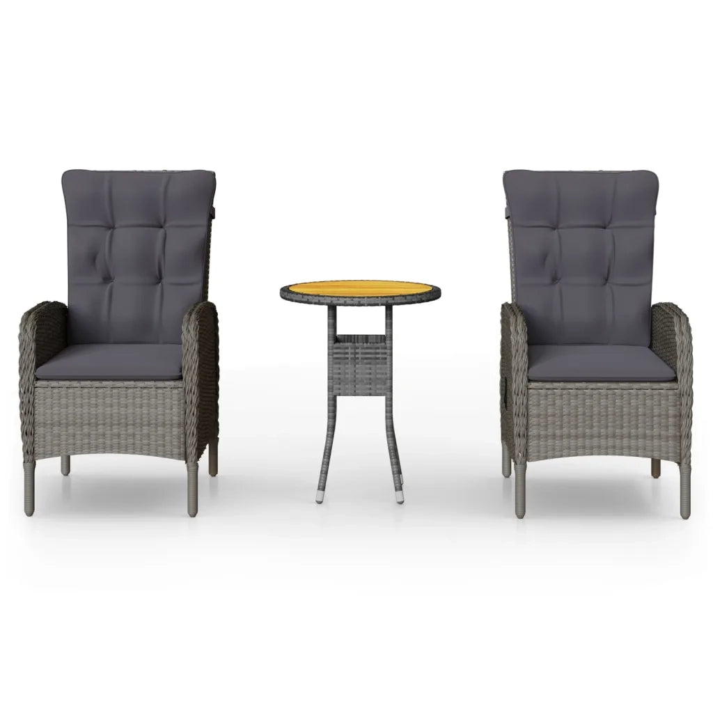 Set da Bistrot per Giardino 3 pz in Polyrattan Grigio cod mxl 73503