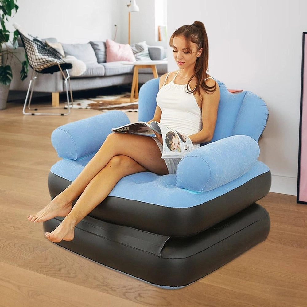 Trade Shop - Poltrona Gonfiabile Divano Letto Ad Aria Pieghevole Portatile Materasso Campeggio -